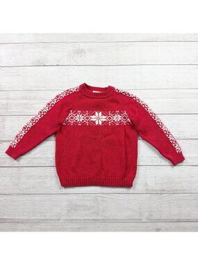 Hanna Andersson Kids Red Snowflake Knit Sweater Festive Fairisle Design 5